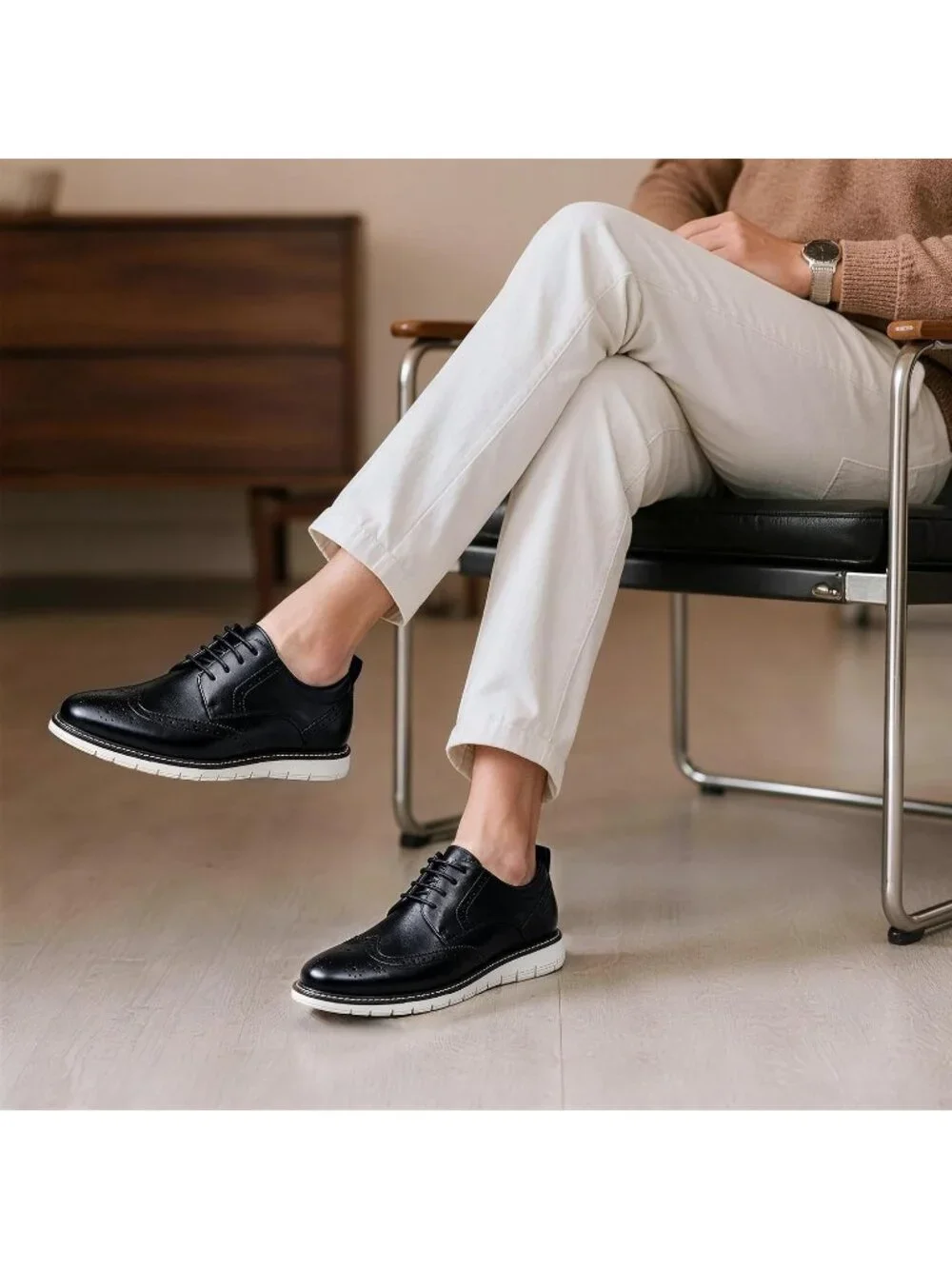 Men's Blue Wingtip Casual Leather Lace Up Fit Brogue Oxford Office Dress Shoes